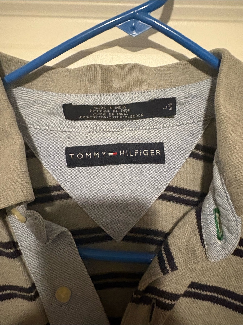 Vintage Y2K Tommy Hilfiger Beige Polo with Black Stripes - Picture 3 of 3